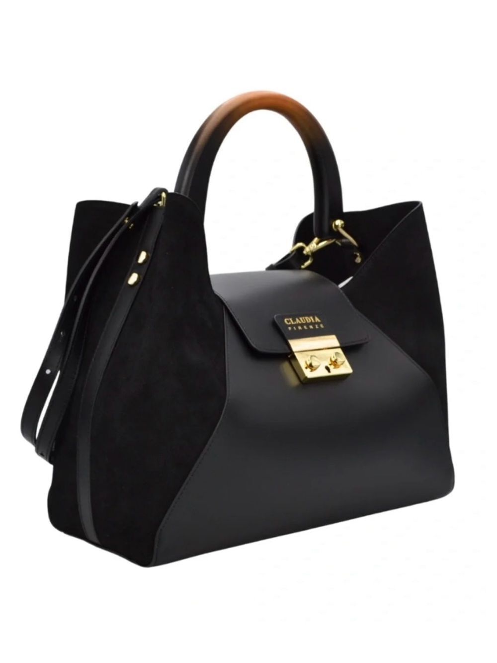 Claudia Firenze - Isadora Black Chamois Women Handbag - Genuine Leather & Suede - Picture 10 of 12